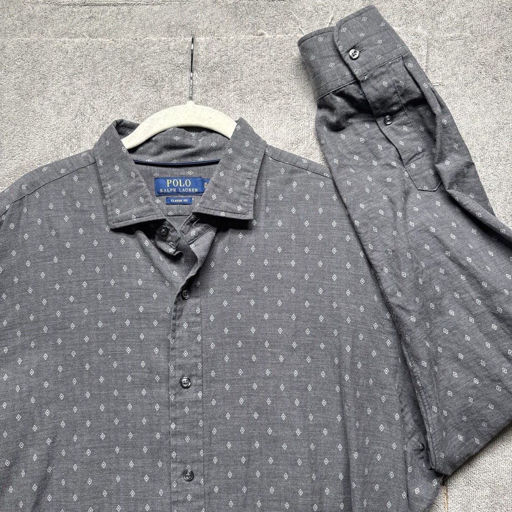 polo ralph lauren Shirt Mens XL Gray Classic Fit Long Sleeve Geometric Diamond